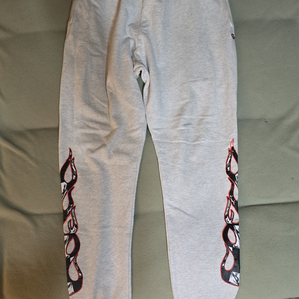 Chrome Hearts X Matty Boy Gray Sweatpants with Red Flame Design